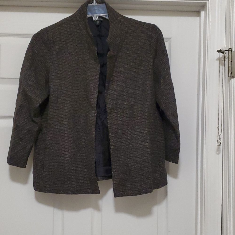 ❣️Eileen Fisher black brown open front wool blend jacket womens M